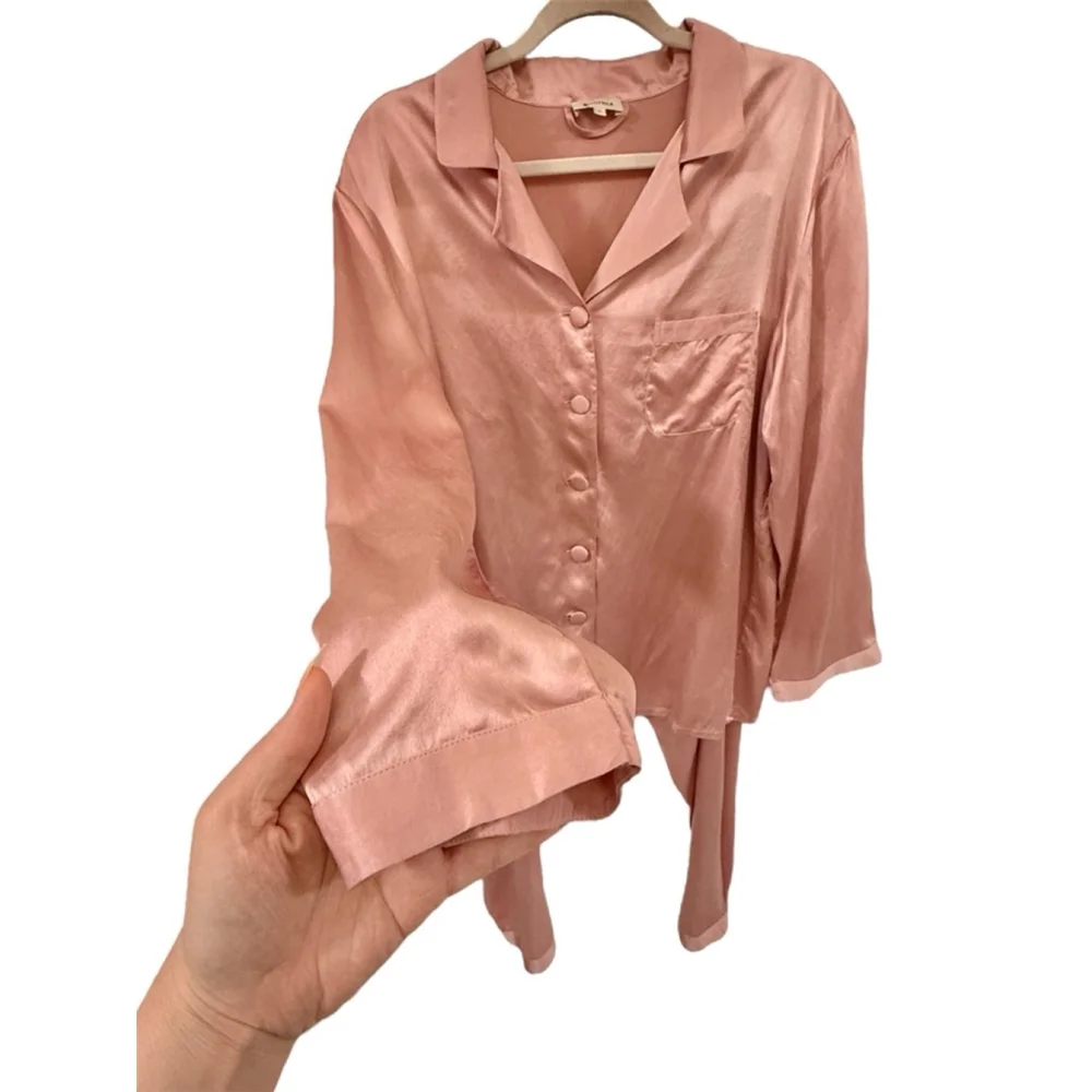 Lilysilk Women's Pink 22 Momme Mulberry Silk Pajamas Set Full Length - XL - Picture 3 of 17